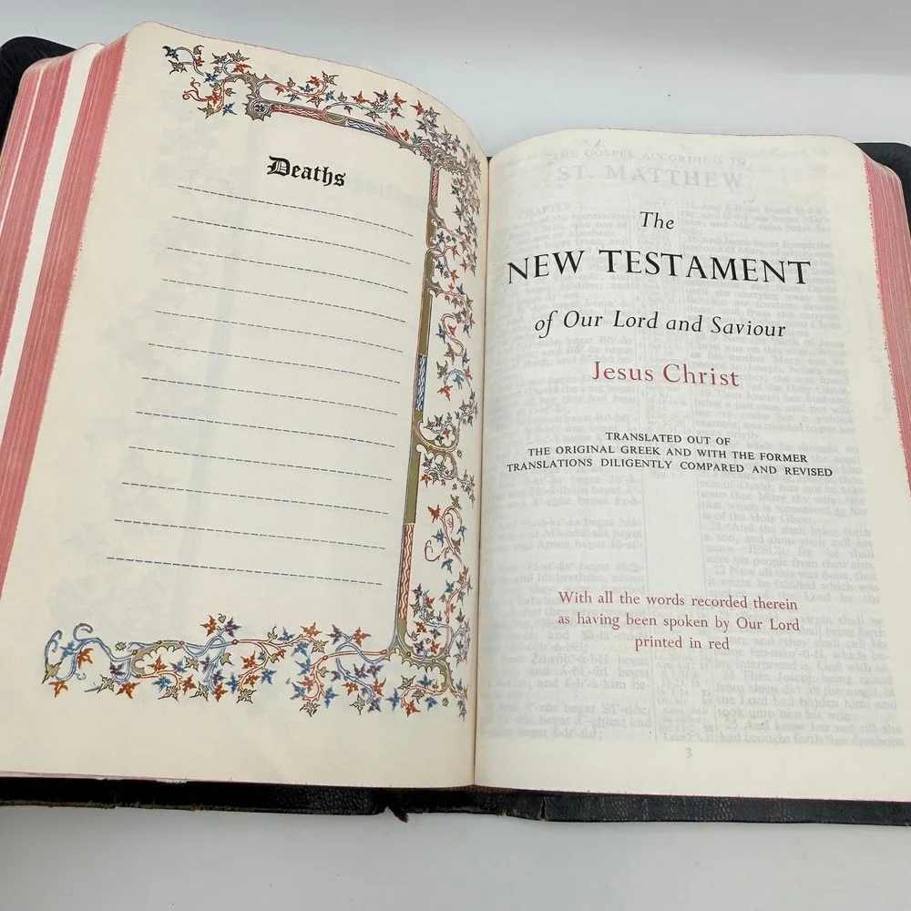 Vintage World Holy Bible KJV Red Letter Genuine Morocco Leather Black Reference
